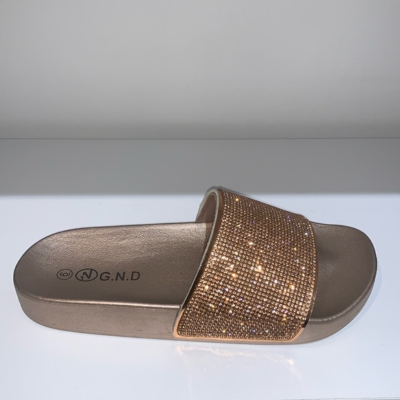 SPARKLY RHINESTONE ROSE GOLD SLIDES - Picture 3 of 8